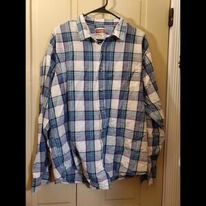 Wrangler Men's Blue Plaid Shirt XL Button Down Pocket